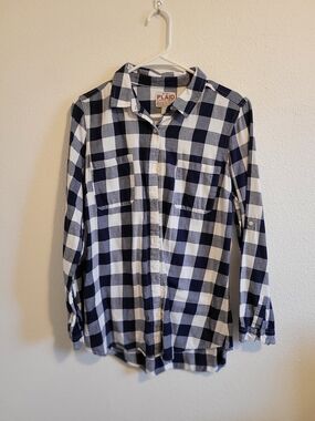 Old Navy Navy and White Plaid Button-Down Shirt #360